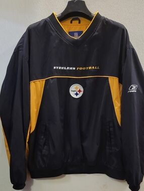 Reebok Pittsburgh Steelers Pullover Windbreaker Jacket XL NFL Team Black & Gold